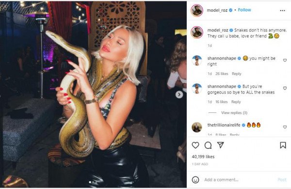 شاهد: مودل روز تثير الجدل بمعانقتها أفعى ضخمة مخيفة
