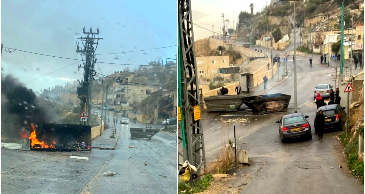 شبان يغلقون شوارع جبل المكبر بحاويات النفايات ويسكبون الزيت على الطرقات للتصدي لجرافات الهدم