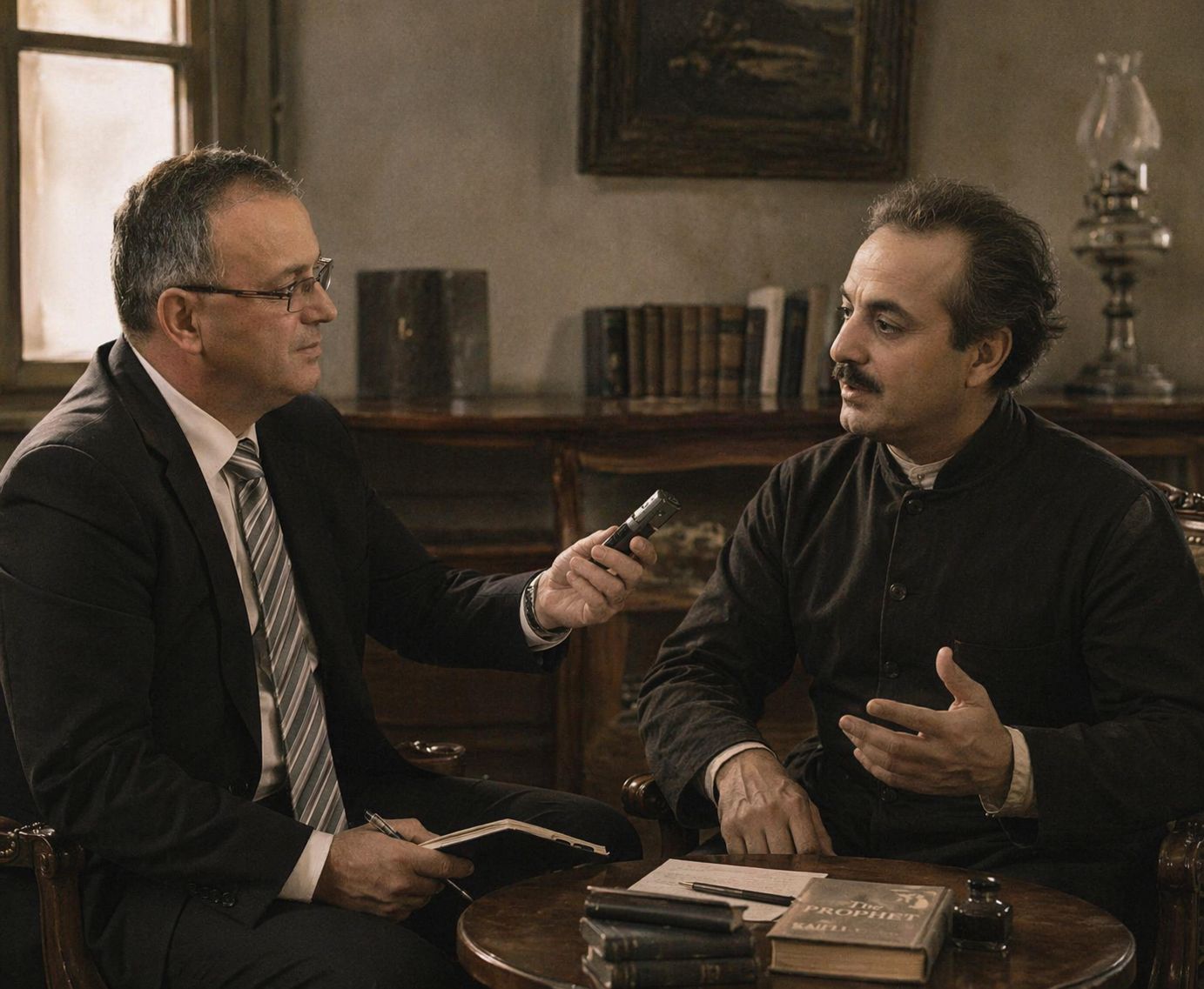 لقاء صحفي فكري مع الفيلسوف والأديب اللبناني جبران خليل جبران حول العدوان الأخير على لبنان والانقسام الداخلي فيه زياد شليوط – شفاعمرو 